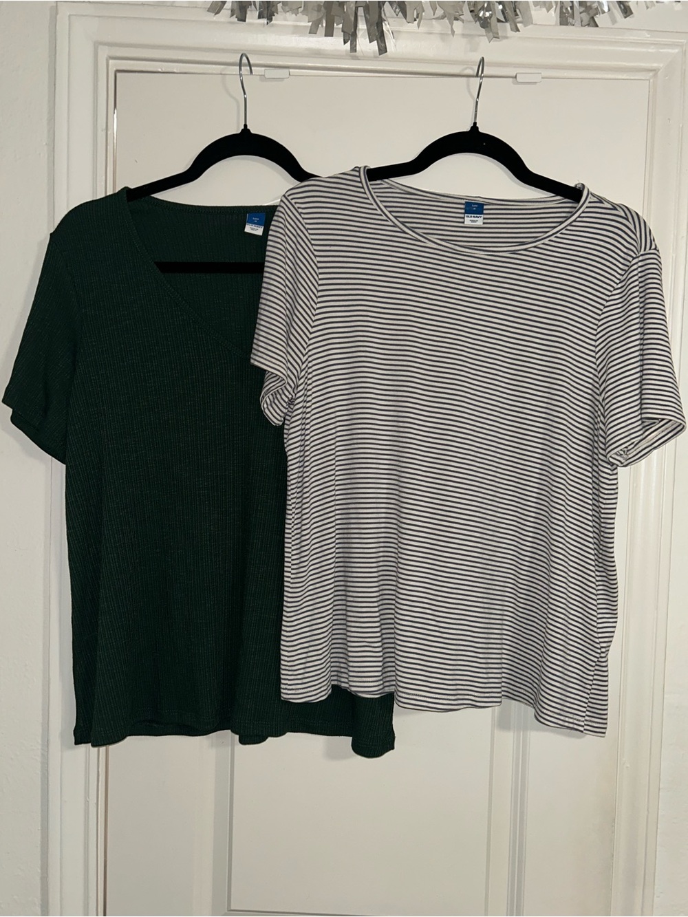 Bundle of Old Navy Short Sleeve Tops Dark Green Ribbed & Blue Striped
